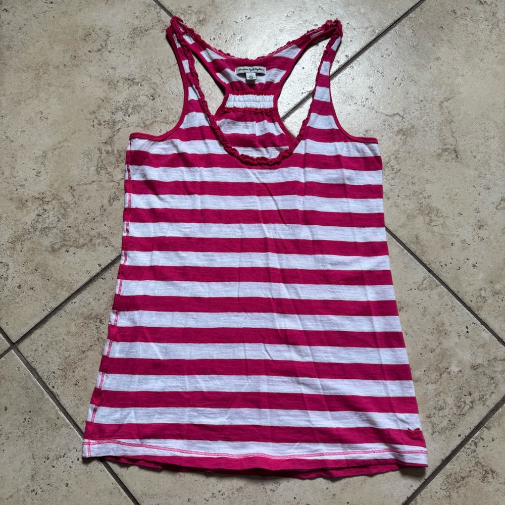 American Eagle Outfitters Pink & White Striped Racerback Tank